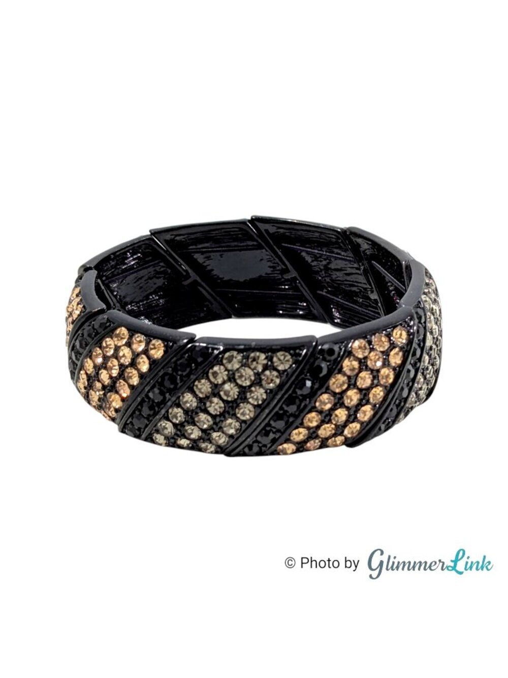 Lia Sophia Black Tone Rhinestone Stretch Statement Cuff Bracelet